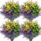 12 Pcs Artificial Flowers Outdoor, Faux Artificial Plants UV Resistant Plastic Flower Bulk for Hanging Planter Porch Window Home Wedding Fall Summer Decor (12, Fuchsia, Purple, Yellow, Green)